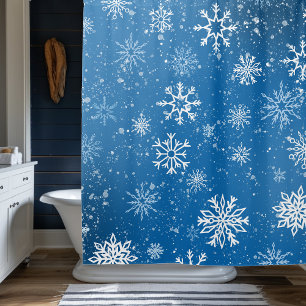 Rideaux De Douche Flocons de Neige Bleus Classique Hiver Blanc