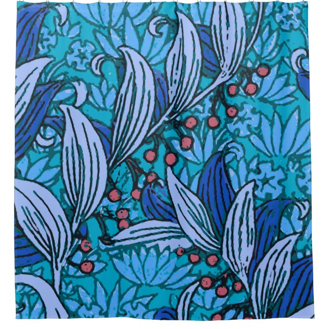 Rideaux De Douche Floral bleu ancien Boho moderne (Devant)