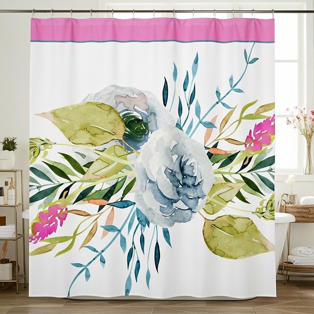 Rideaux De Douche Floral bleu et rose (Créateur téléchargé)