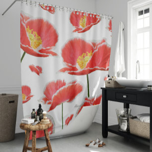 Rideaux De Douche Floral chic de pavots rouges élégants