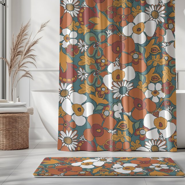 Rideaux De Douche Floral Doodles Teal Sage Terracotta Orange (Créateur téléchargé)