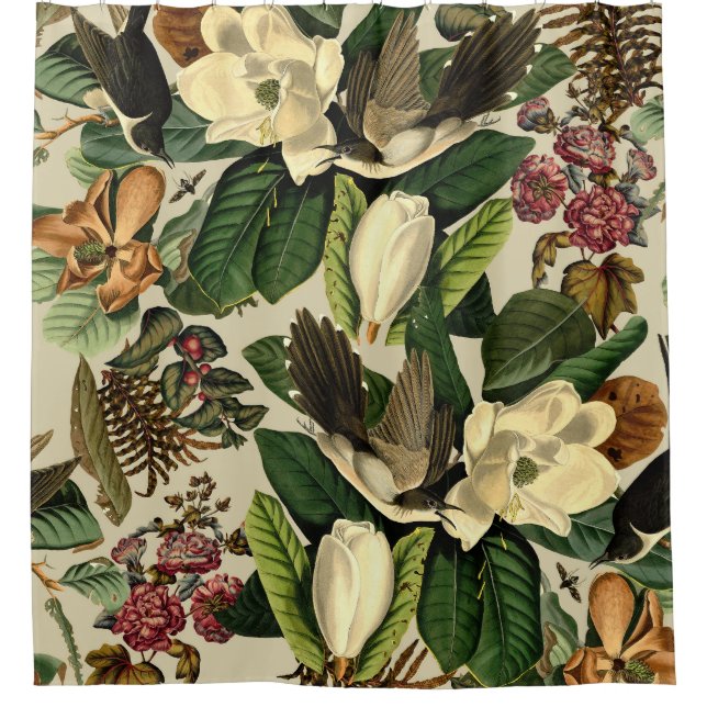 Rideaux De Douche Floral Et Oiseaux Xxi-ii (Devant)