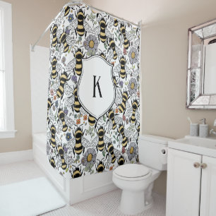 Rideaux De Douche Floral Monogram Bumble Bee