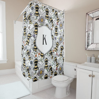 Rideaux De Douche Floral Monogram Bumble Bee