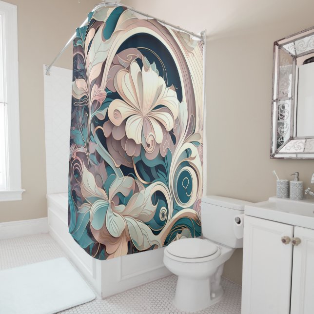 Rideaux De Douche Floral Nouveau (En situation)