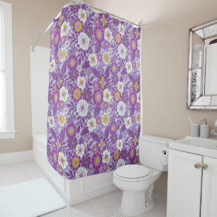 Rideaux De Douche Floral pourpre, jaune et magenta