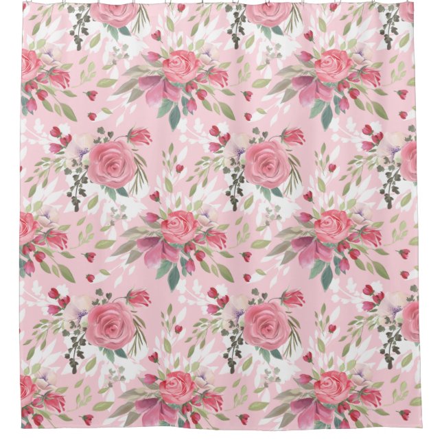 Rideaux De Douche Floral rose d'aquarelle (Devant)