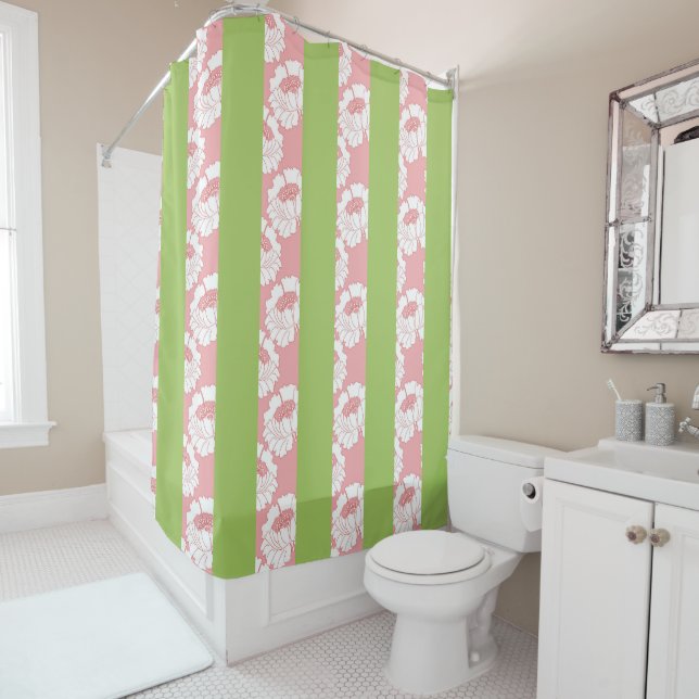 Rideaux De Douche Floral rose, Grandes Vertes (En situation)