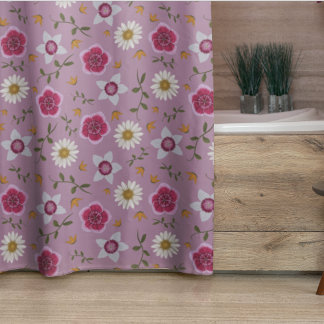 Rideaux De Douche Floral rose moderne Dianthus & Daisy Drawn main