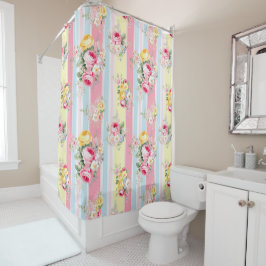 Rideaux De Douche Floral rose rayé