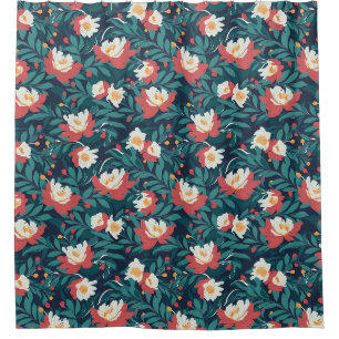 Rideaux De Douche Floral rouge et blanc