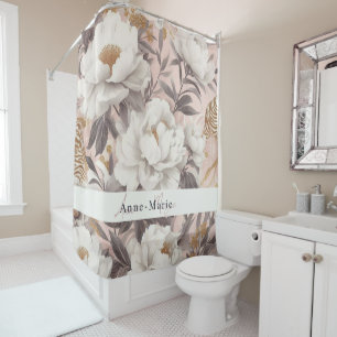 Rideaux De Douche Floral rustique vintage élégant gris