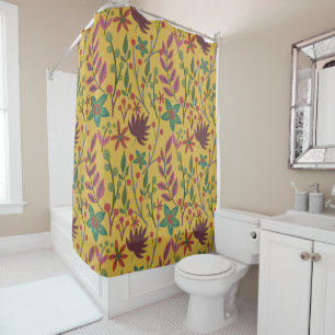 Rideaux De Douche Floral sans couture motif fleurs jaunes et feuille