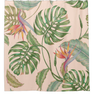 Rideaux De Douche Floral seamless vintage tropical pattern backgroun