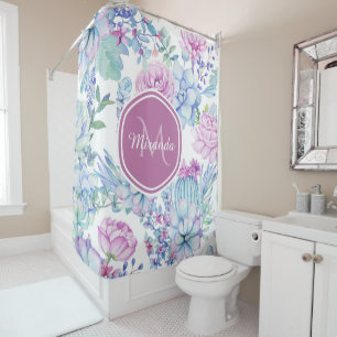 Rideaux De Douche Floral succulent pourpre et bleu élégant avec le