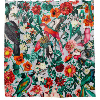 RIDEAUX DE DOUCHE FLORALE ET OISEAUX XIV-II