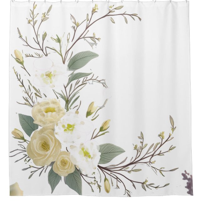 Rideaux De Douche florales brindilles feuilles aquarelle art (Devant)