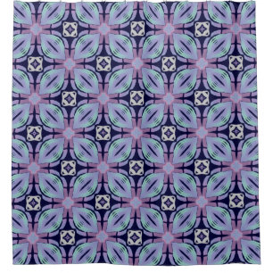 Rideaux De Douche Flore géométrique mauve sur bleu foncé 