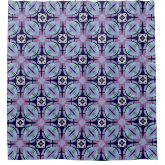 Rideaux De Douche Flore géométrique mauve sur bleu foncé 