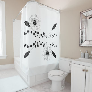 Rideaux De Douche Flore noire et blanche