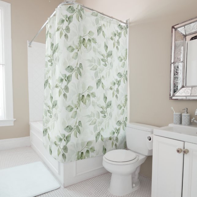 Rideaux De Douche Flore vert Sage (En situation)