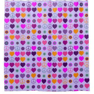 Rideaux De Douche Flower Power Heart Peace Motif + votre backgr.