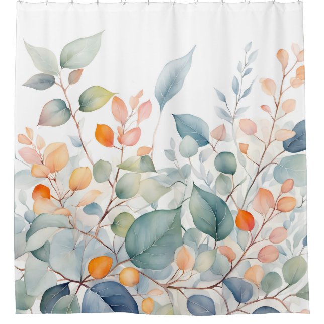 Rideaux De Douche Foliage Green Blue Orange Leaves (Devant)