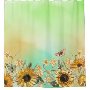 Rideaux De Douche Fond d'aquarelle ombré jaune vert Tournesol
