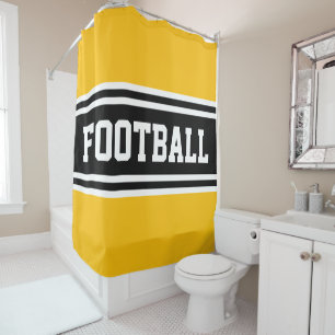 Rideaux De Douche FOOTBALL Bright Jaune Noir Blanc Rayures de course
