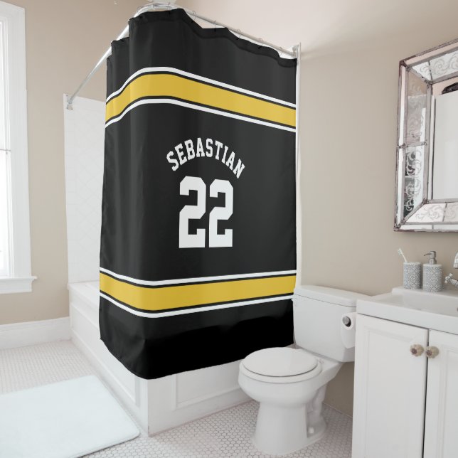 Rideaux De Douche Football nouveauté Jersey personnalisé Jaune noir (En situation)