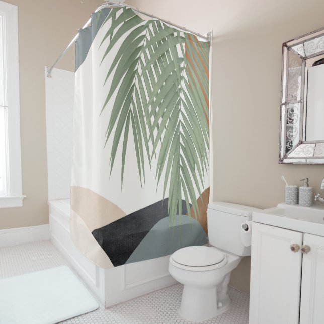 Rideaux De Douche Formes Abstraites Palm Finesse Feuille #1 #tropica (En situation)