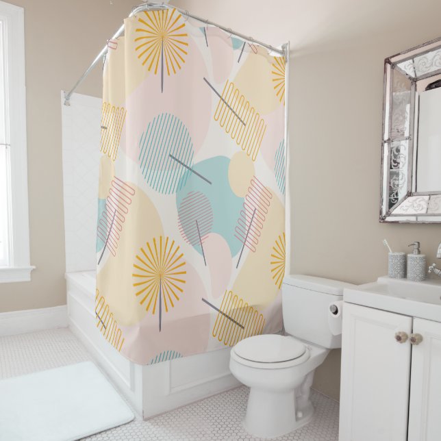 Rideaux De Douche Formes et lignes pastel serviettes (En situation)
