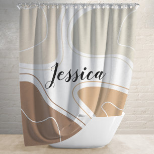 Rideaux De Douche Formes géométriques modernes en beige Brown Nom du