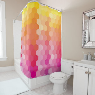 Rideaux De Douche Formes Hexagones géométriques jaune rose