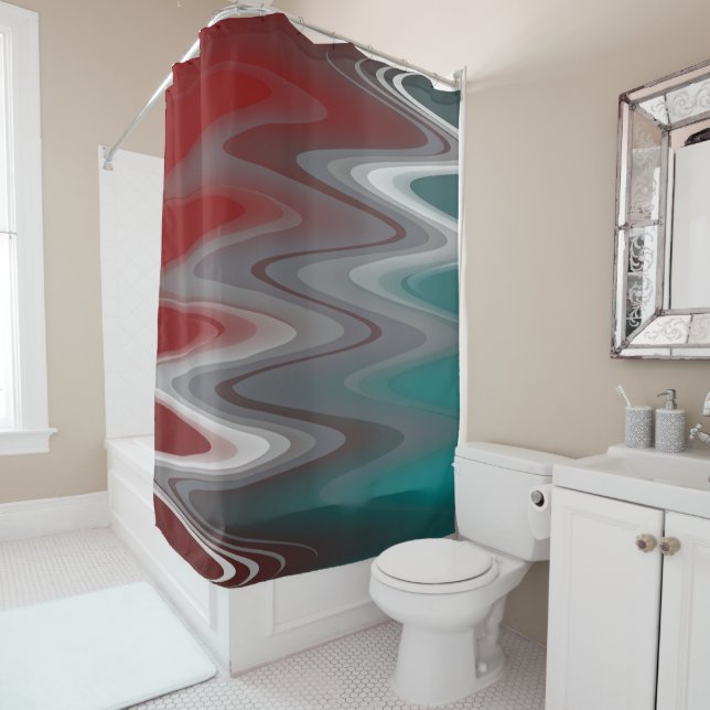 Rideaux De Douche Foule gris sur la turquoise bordeaux (En situation)