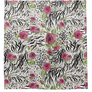 Rideaux De Douche Fourrure animale et fleurs