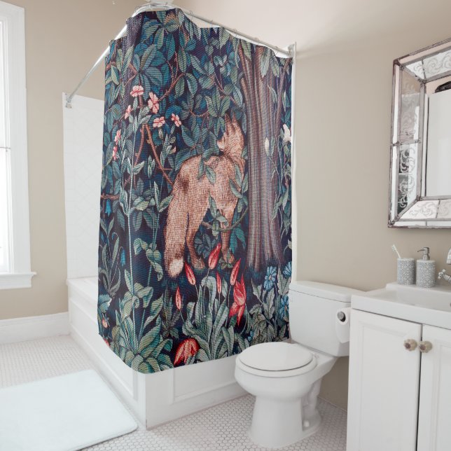 Rideaux De Douche Fox dans la forêt, William Morris (En situation)