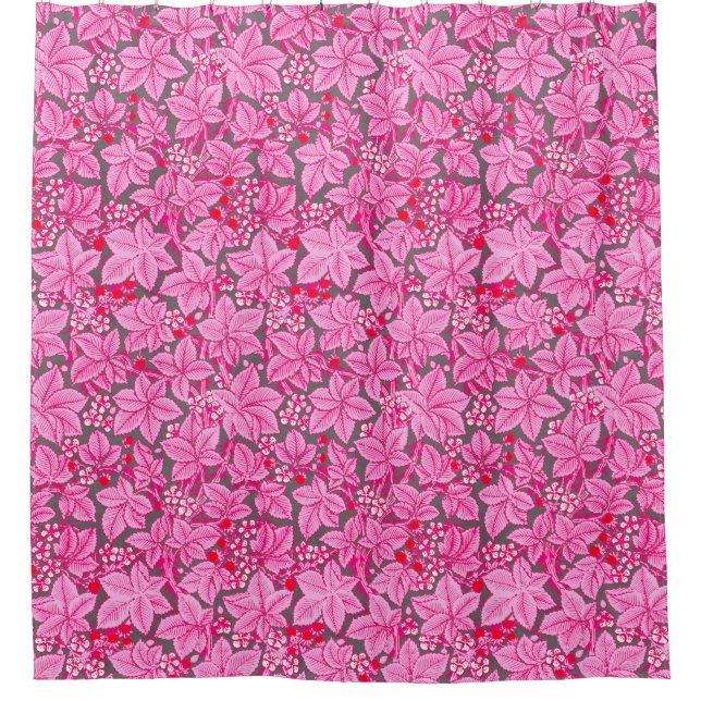 Rideaux De Douche Fraises et feuille de Nouveau d'art, rose et gris (Devant)