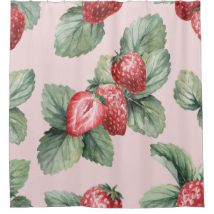 Rideaux De Douche Fraises mûres d'été : Aquarelle rose