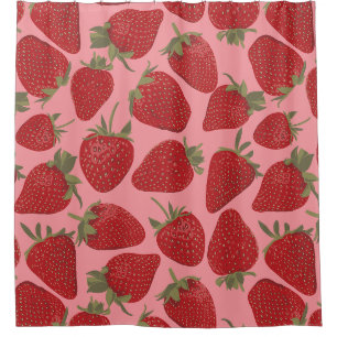 Rideaux De Douche Fraises rouges mûres sur motif rose