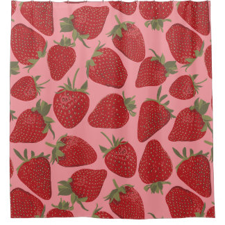 Rideaux De Douche Fraises rouges mûres sur motif rose