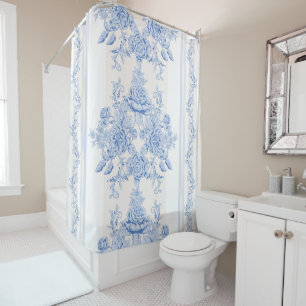 Rideaux De Douche Français, chic minable, vintage, bleu-clair,