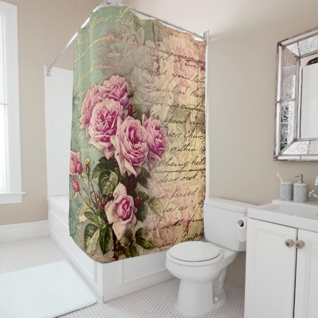 Rideaux De Douche francais chic, shabby chic, roses roses roses, flo (En situation)