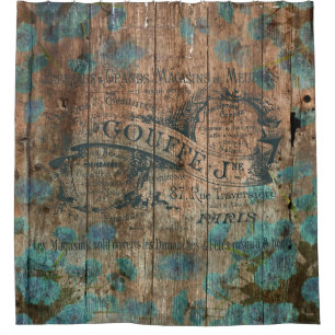 Rideaux De Douche Français vintage de turquoise de brun de typo de