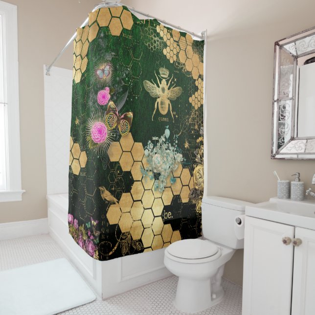 Rideaux De Douche française chic, victorienne, abeille, florale, feu (En situation)