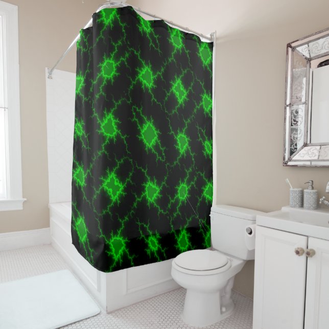 Rideaux De Douche Frappes de foudre verte Alien en Pitch noir (En situation)