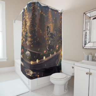 Rideaux De Douche French Bulldog Christmas Festive Voyage