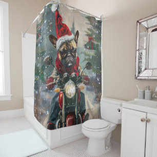 Rideaux De Douche French Bulldog Riding Moto Noël