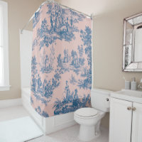 French toile de jouy bleu et rose élégant
