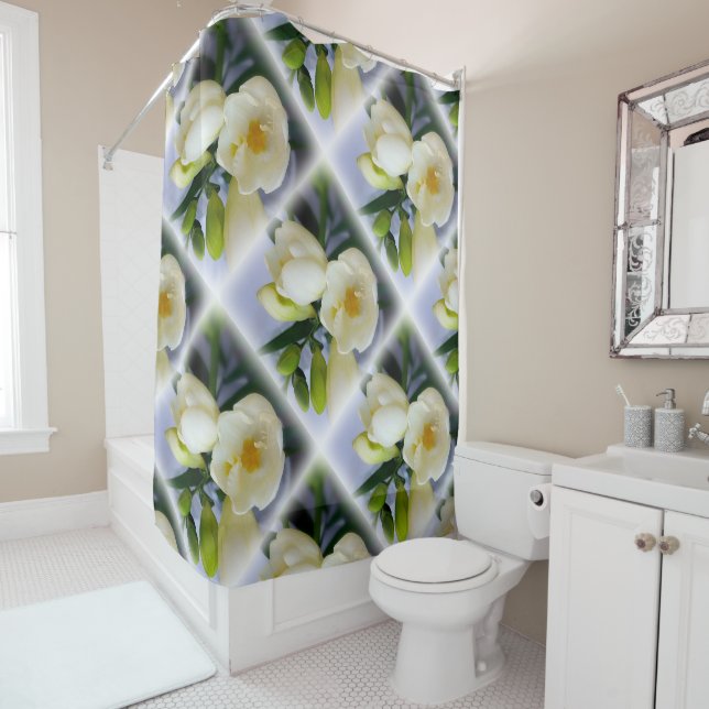 Rideaux De Douche frénésie jaune blanc (En situation)